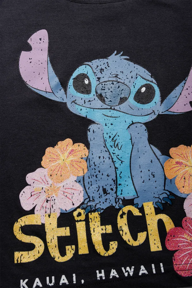 Lilo & Stitch Cropped Boxy Short Sleeve T-Shirt Dark Grey