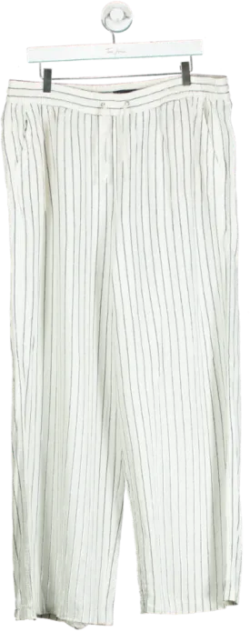 M&S Collection Cream Pinstripe Linen Blend Trousers UK 18