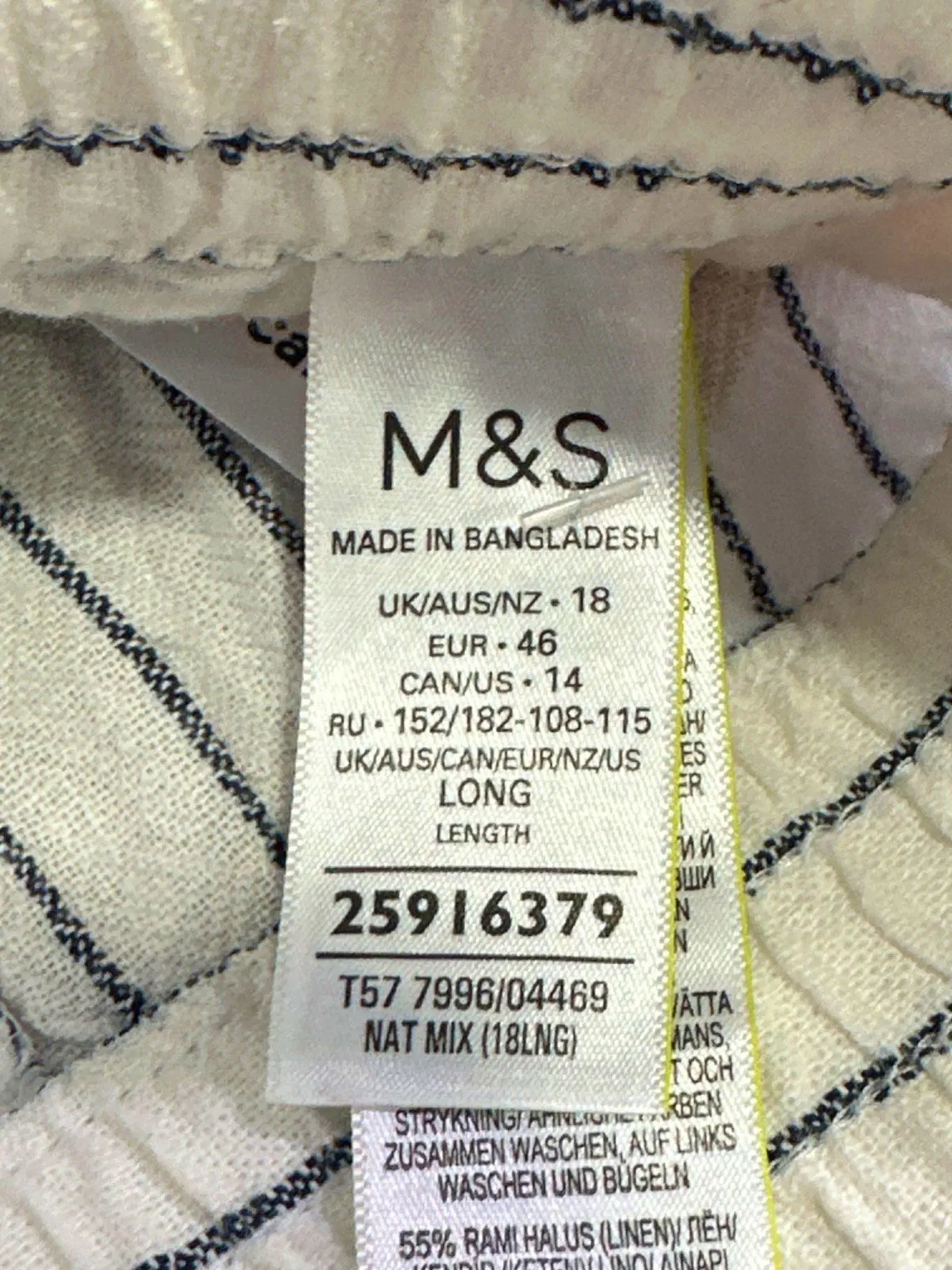 M&S Collection Cream Pinstripe Linen Blend Trousers UK 18