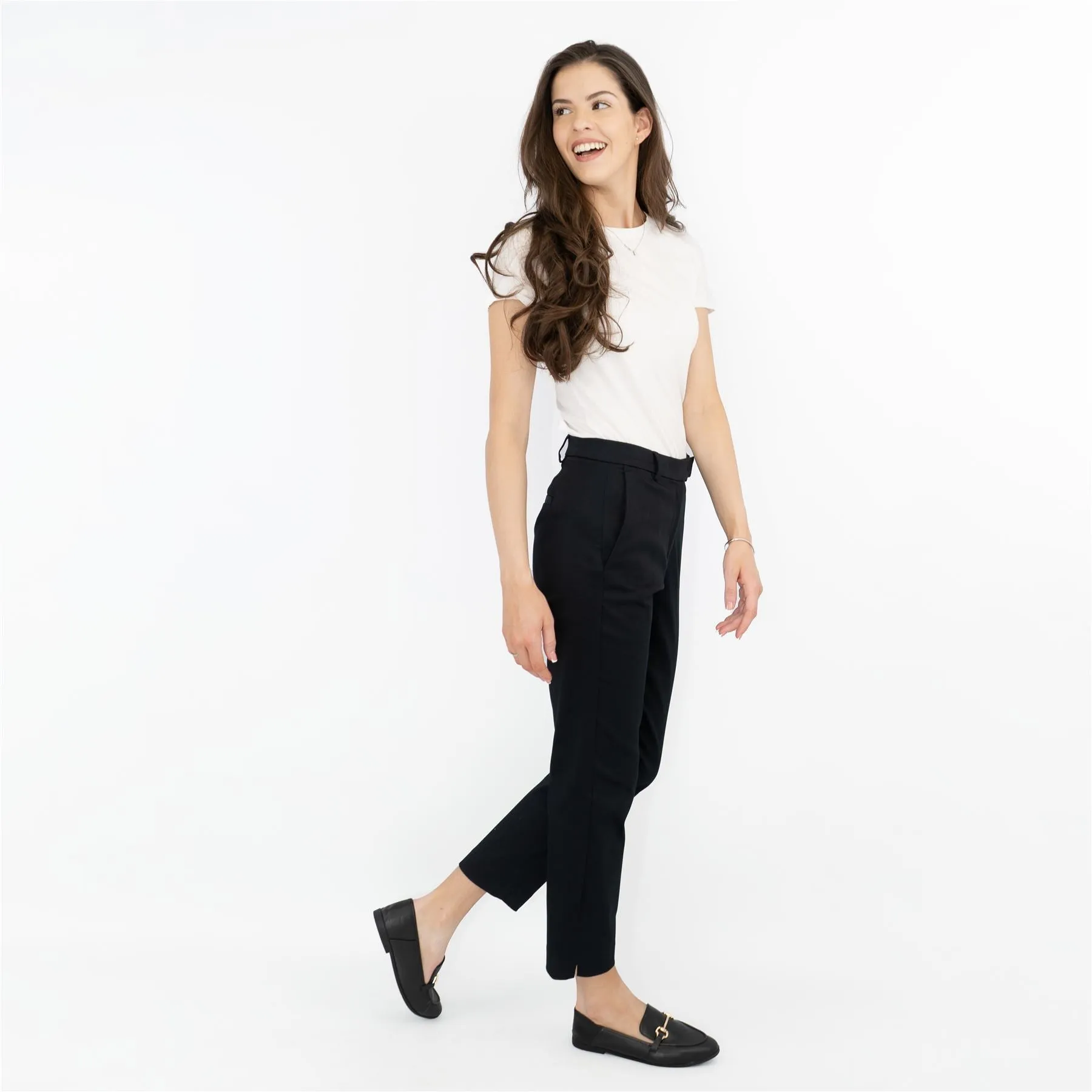 M&S Mia Slim Leg Crop Tapered Black Chino Trousers