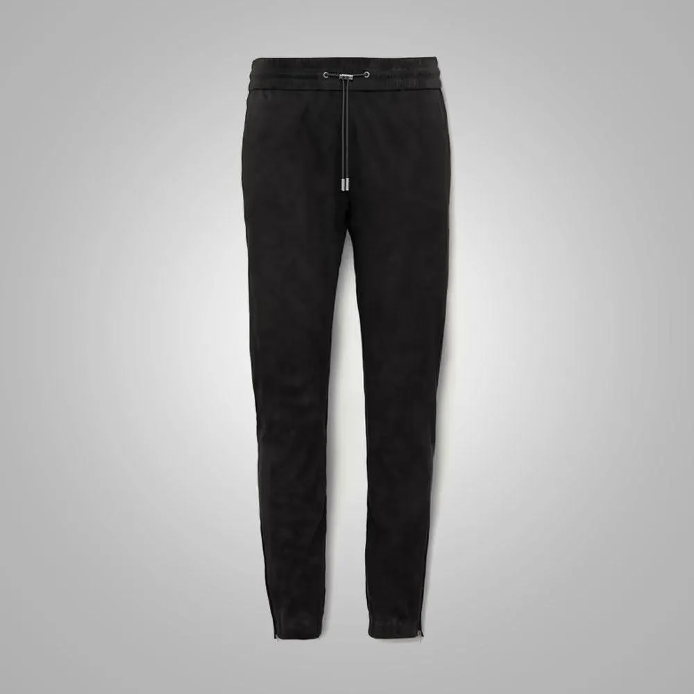 Men's Black Real Sheepskin Leather Jeans Pant