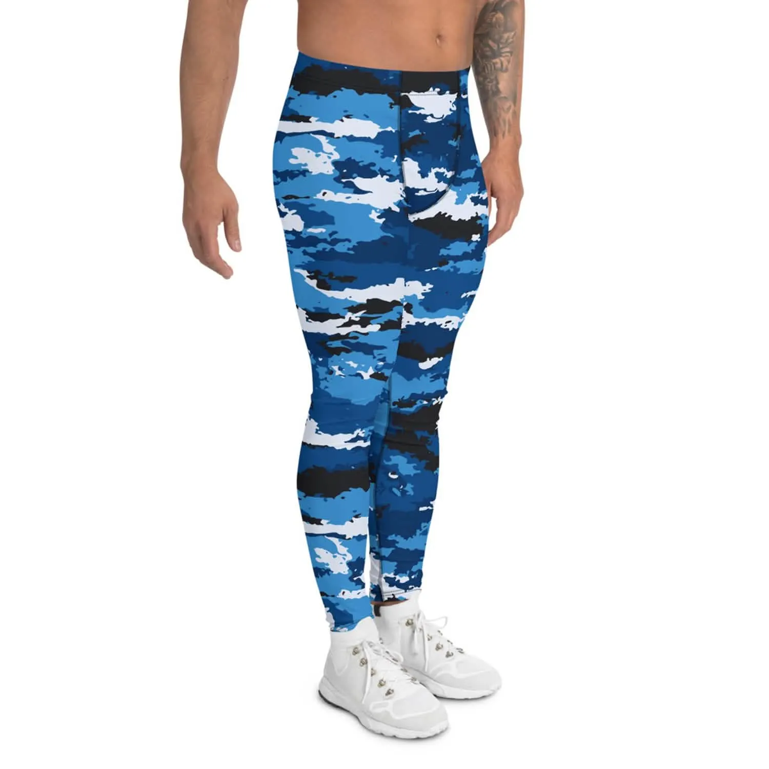 Men's Blue Camo Performance Workout Leggings