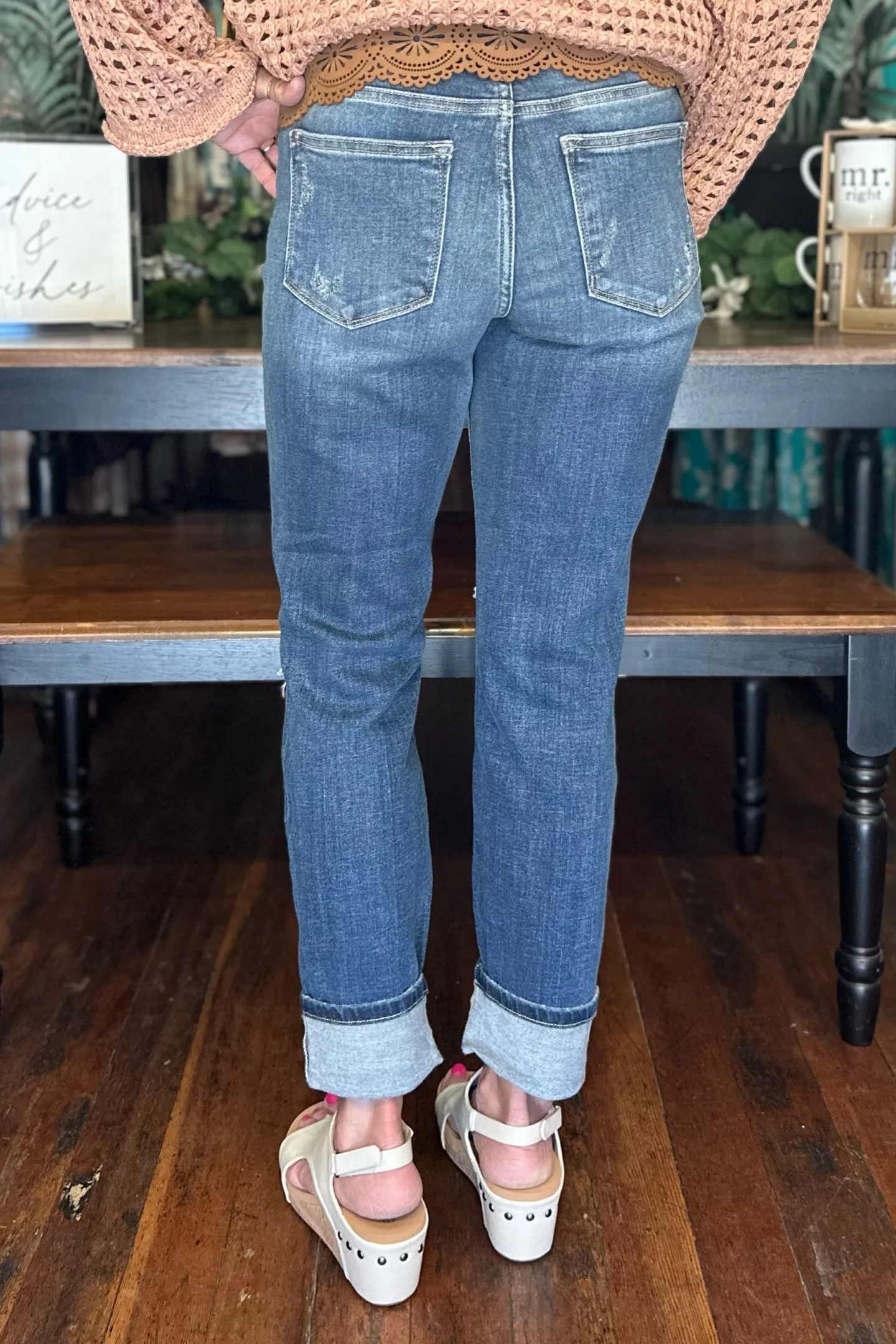 Mid Rise Boyfriend Cuffed Jeans by Judy Blue