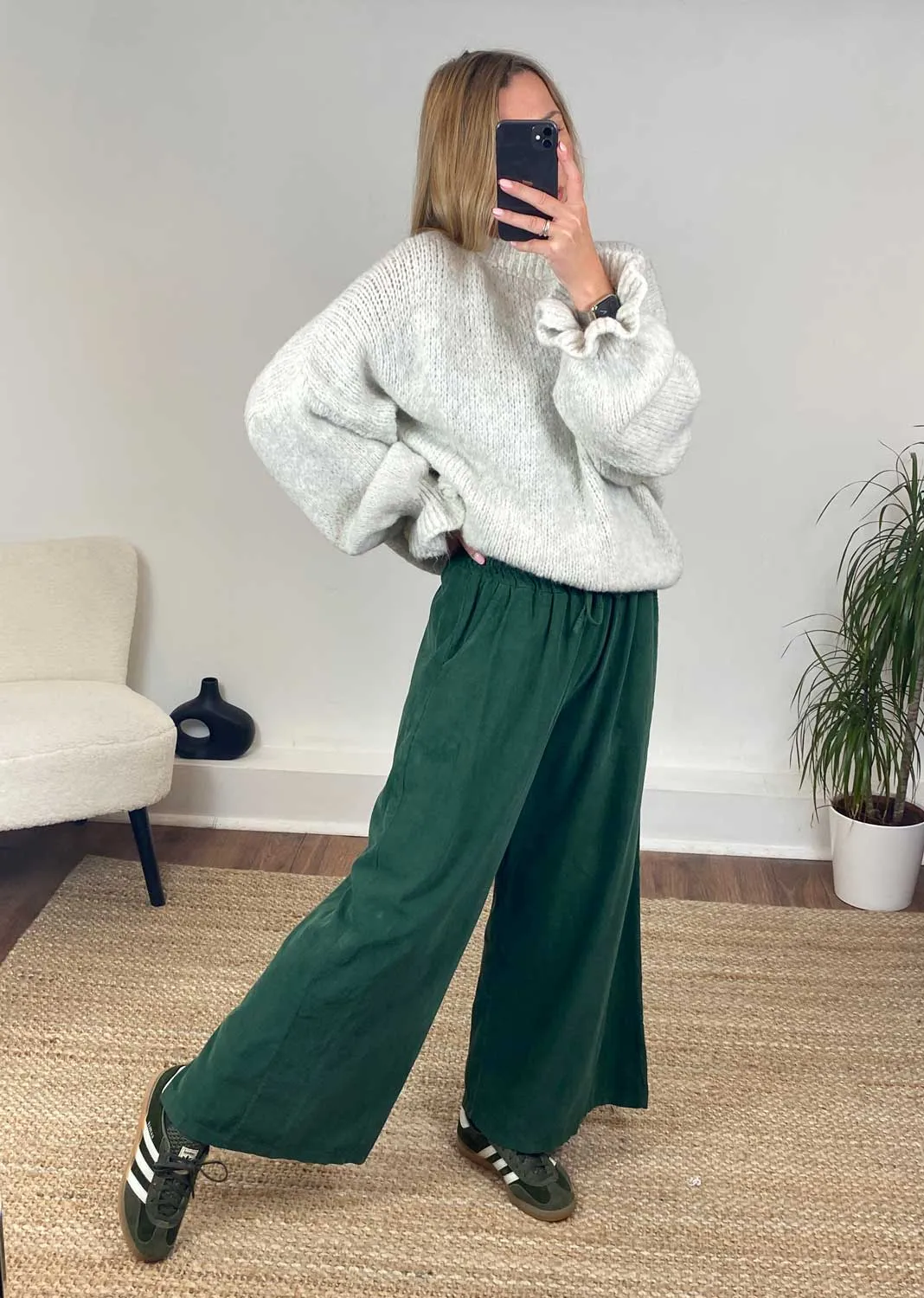 Misty Cord Wide Leg Pants in Green