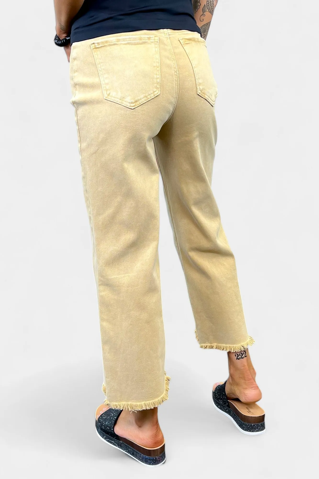 Mustard Acid Wash Frayed Jeans