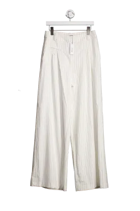 Nasty Gal White Pinstripe Wide Leg Tailored Trousers UK 12