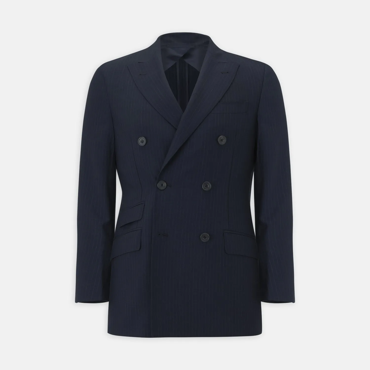 Navy Wool Pinstripe Double-Breasted Jacket