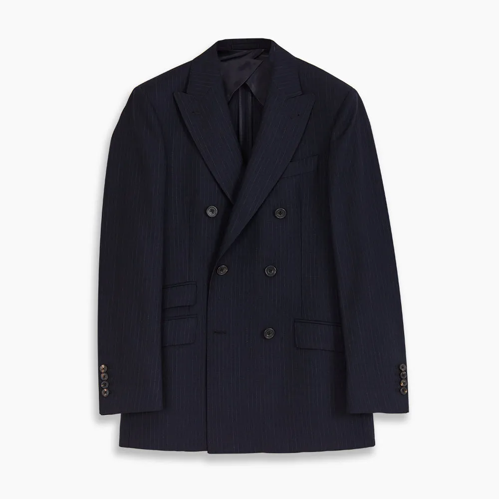 Navy Wool Pinstripe Double-Breasted Jacket