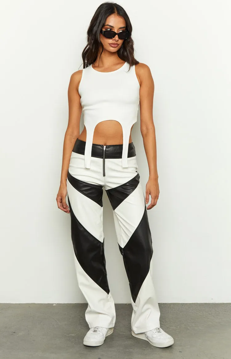 Night Rider PU White Contrast Pants