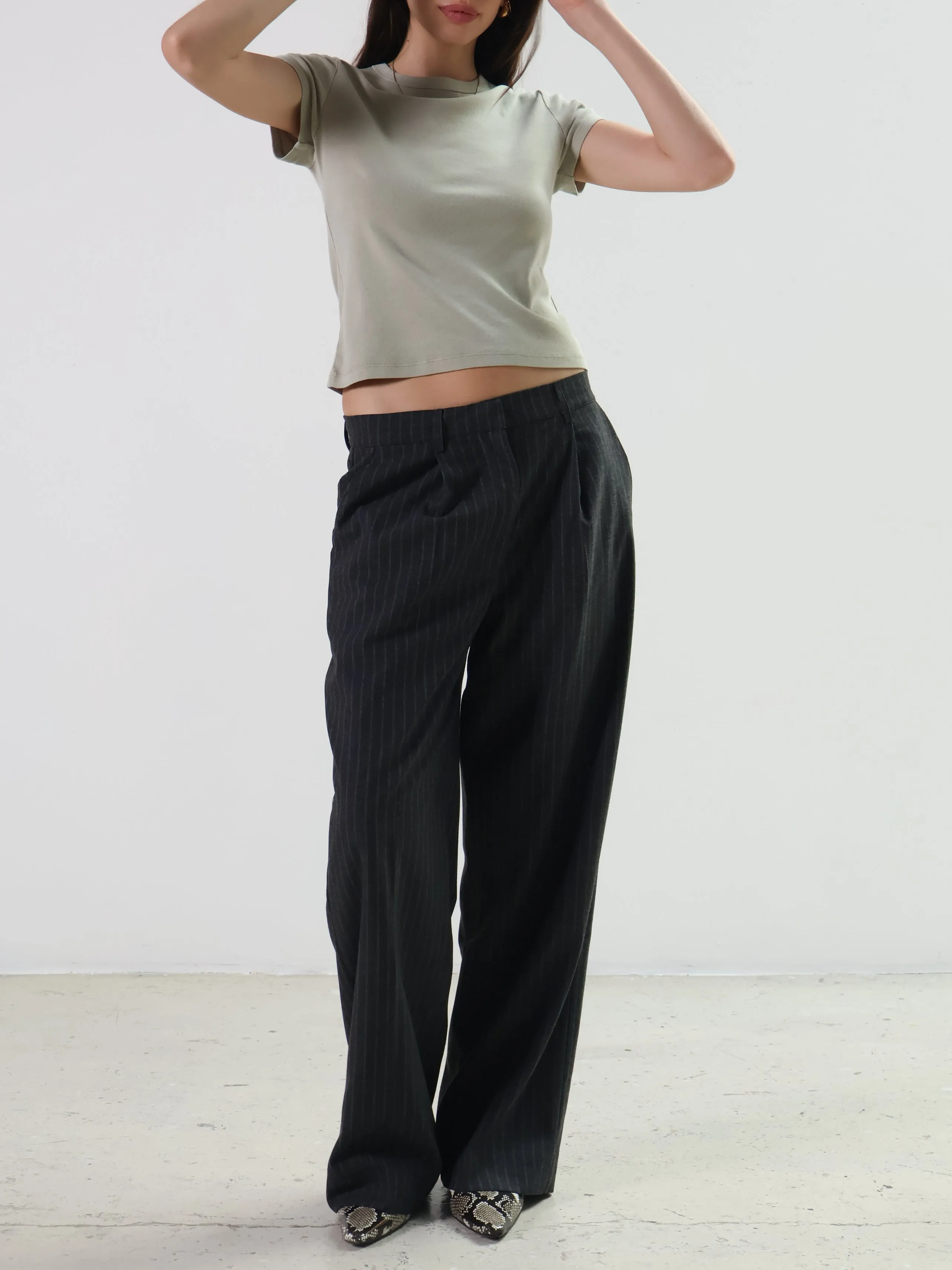 Oval Square Dark Gray Pinstripe Rowy Trousers