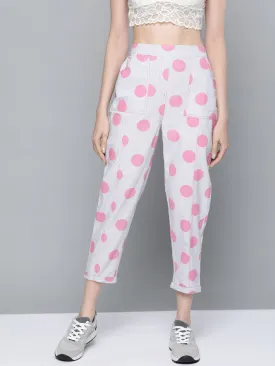 Pink & Grey Polka Print Tapered Pants