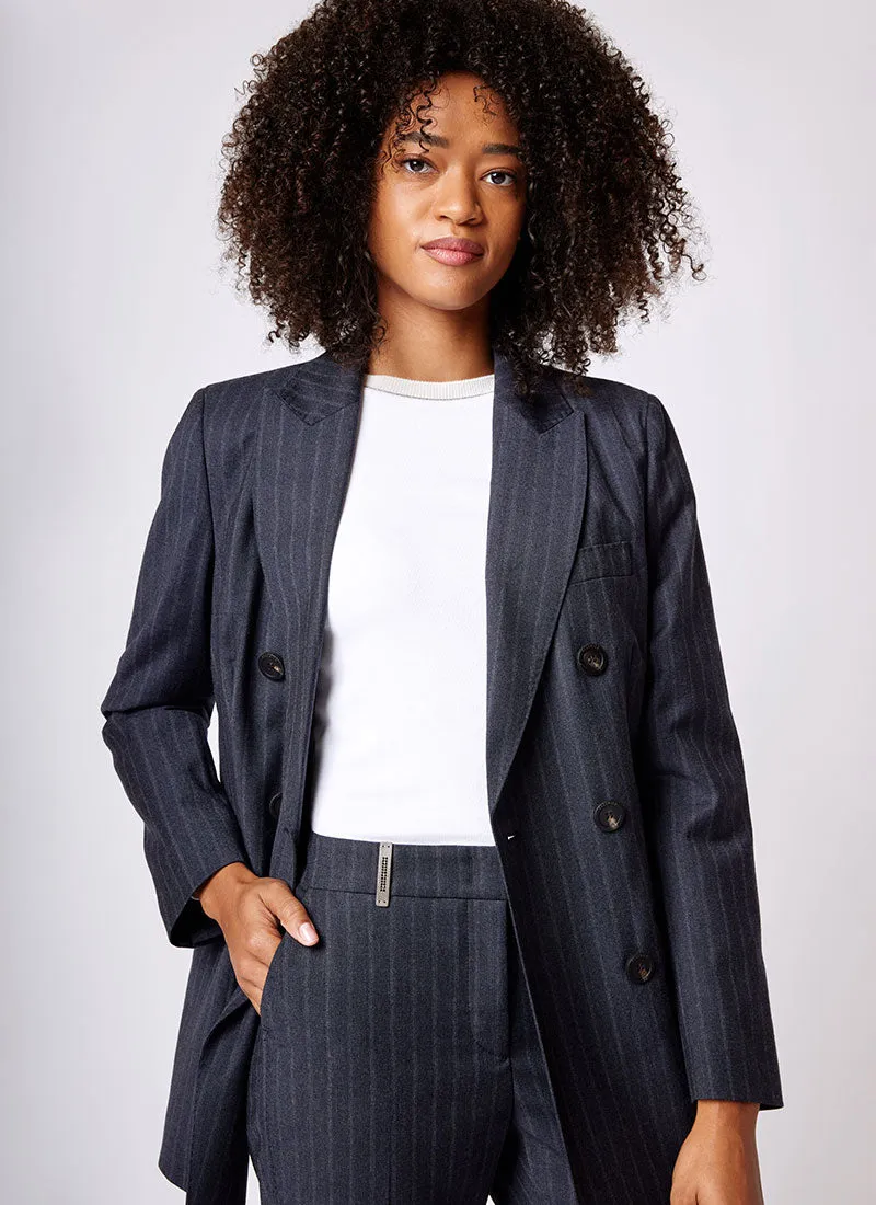 Pinstripe Double-Breasted Blazer