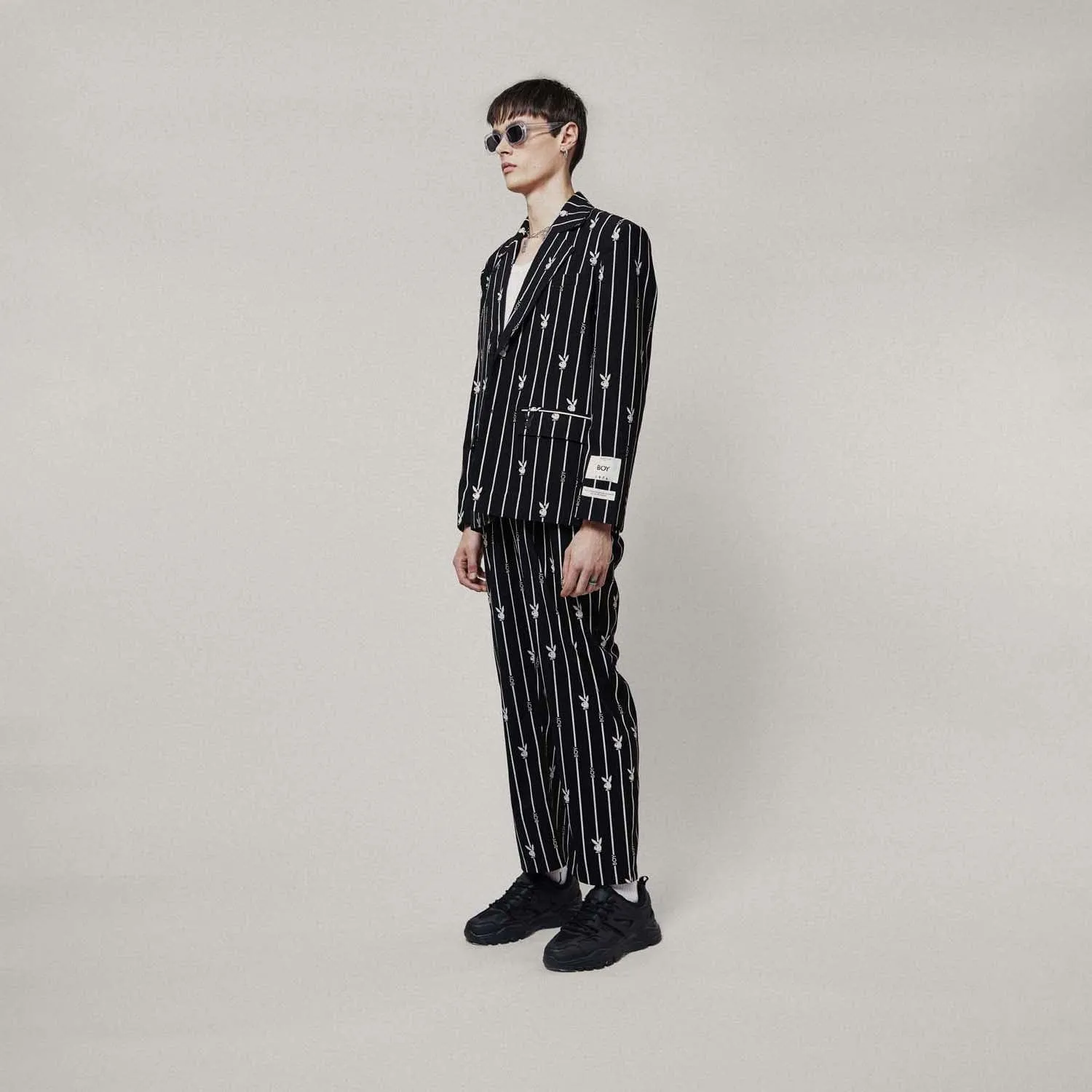 PLAYBOY X BOY BUNNY PINSTRIPE TROUSERS - BLACK