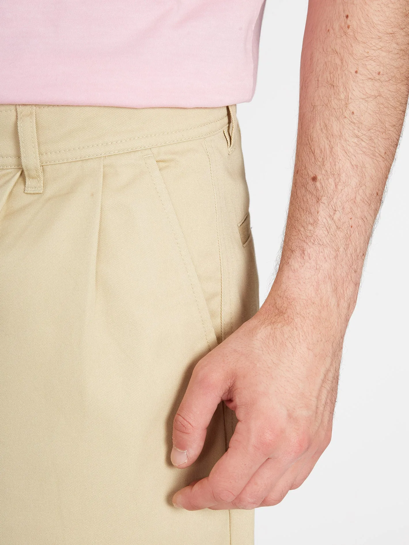 Pleated Chino Trousers - ALMOND