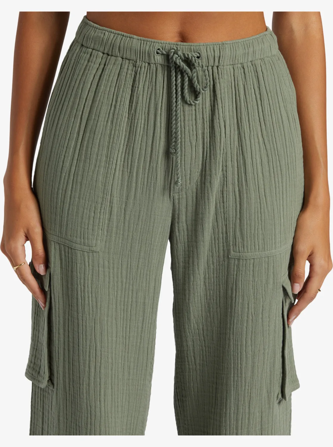 Precious Cargo Gauze High Waisted Pants - Agave Green