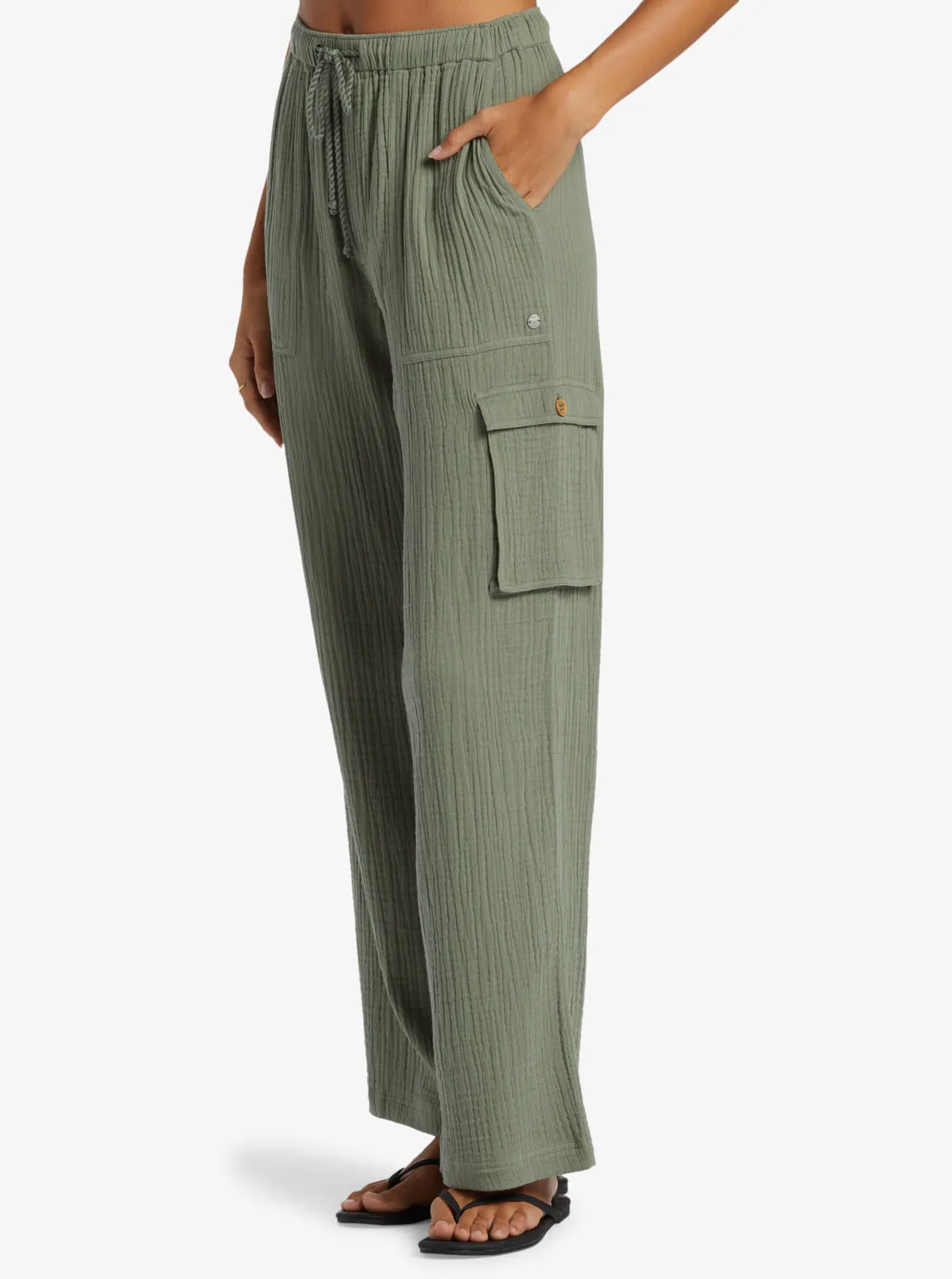 Precious Cargo Gauze High Waisted Pants - Agave Green