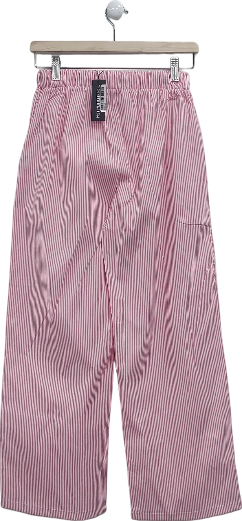 PrettyLittleThing Pink Pinstripe Drawstring Waist Straight Leg Trousers UK 8