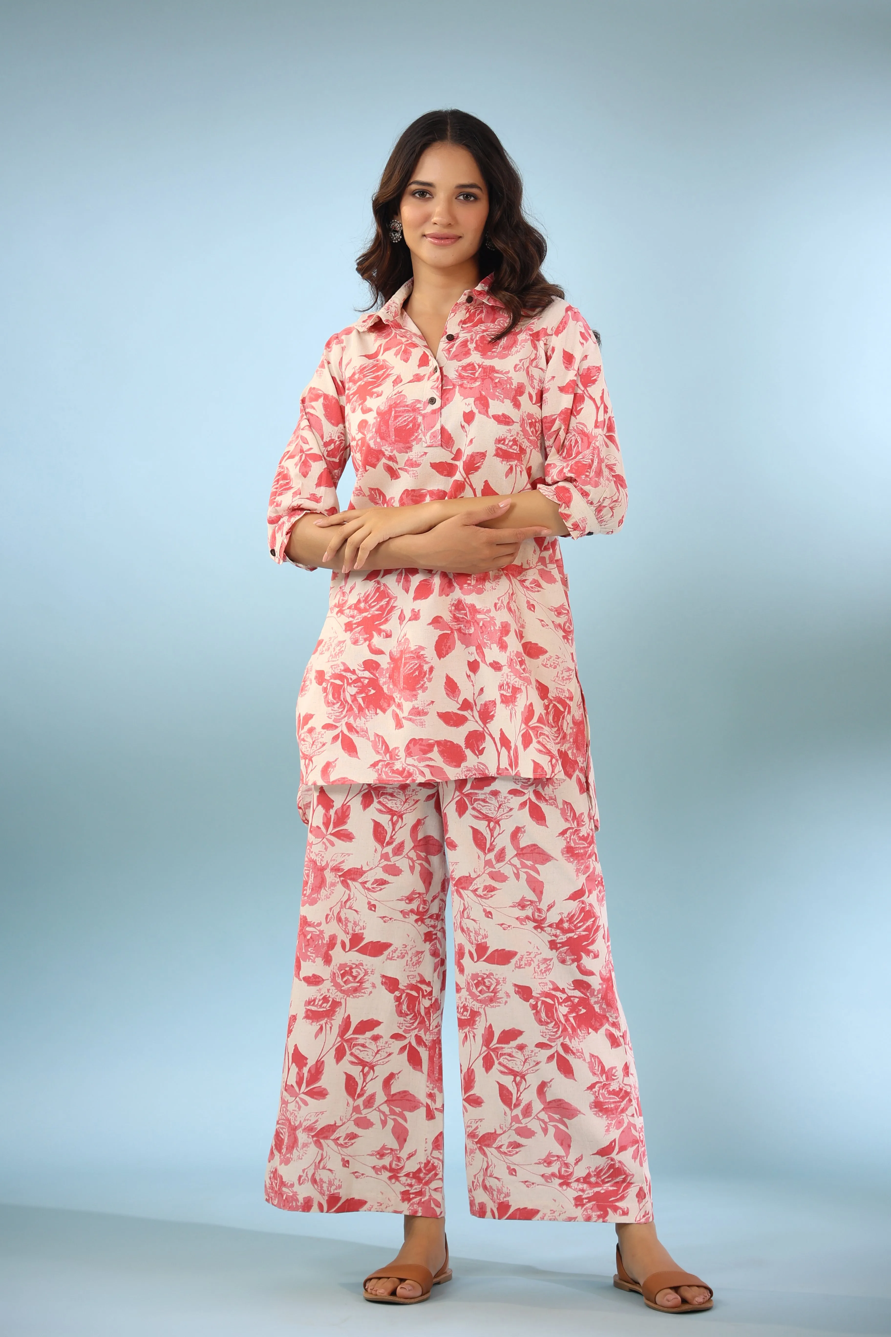 Primrose Off White Cotton Palazzo Loungewear Set