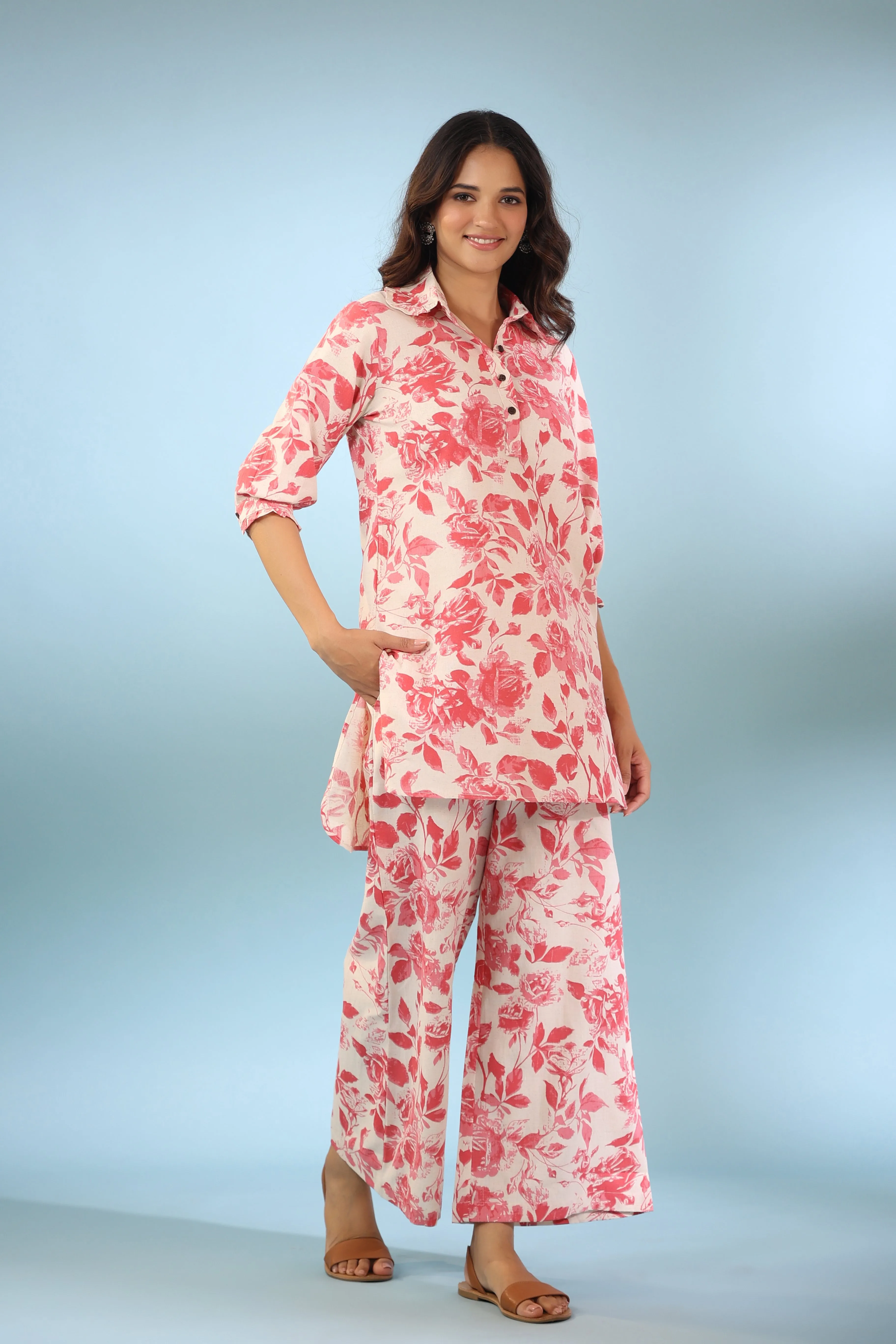 Primrose Off White Cotton Palazzo Loungewear Set