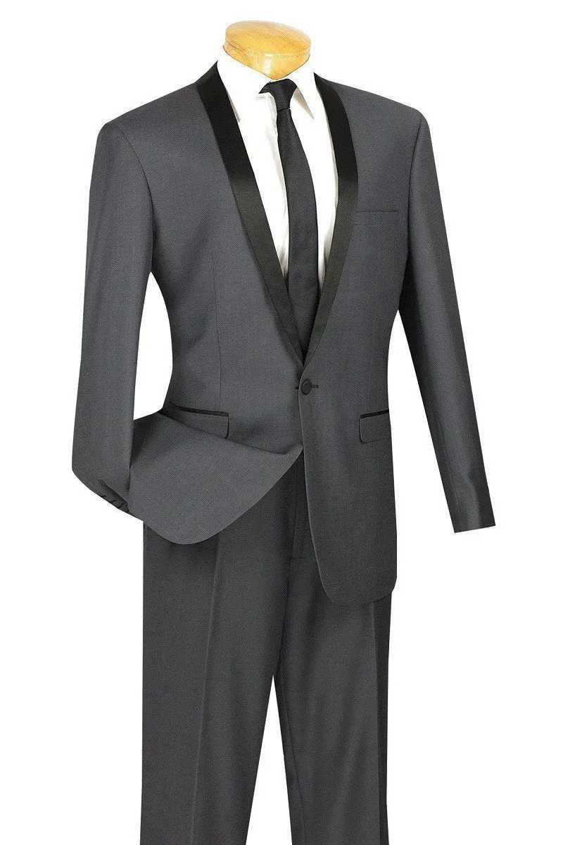 "Sleek" Grey 1-Button Shawl Tuxedo (2-Piece Set)