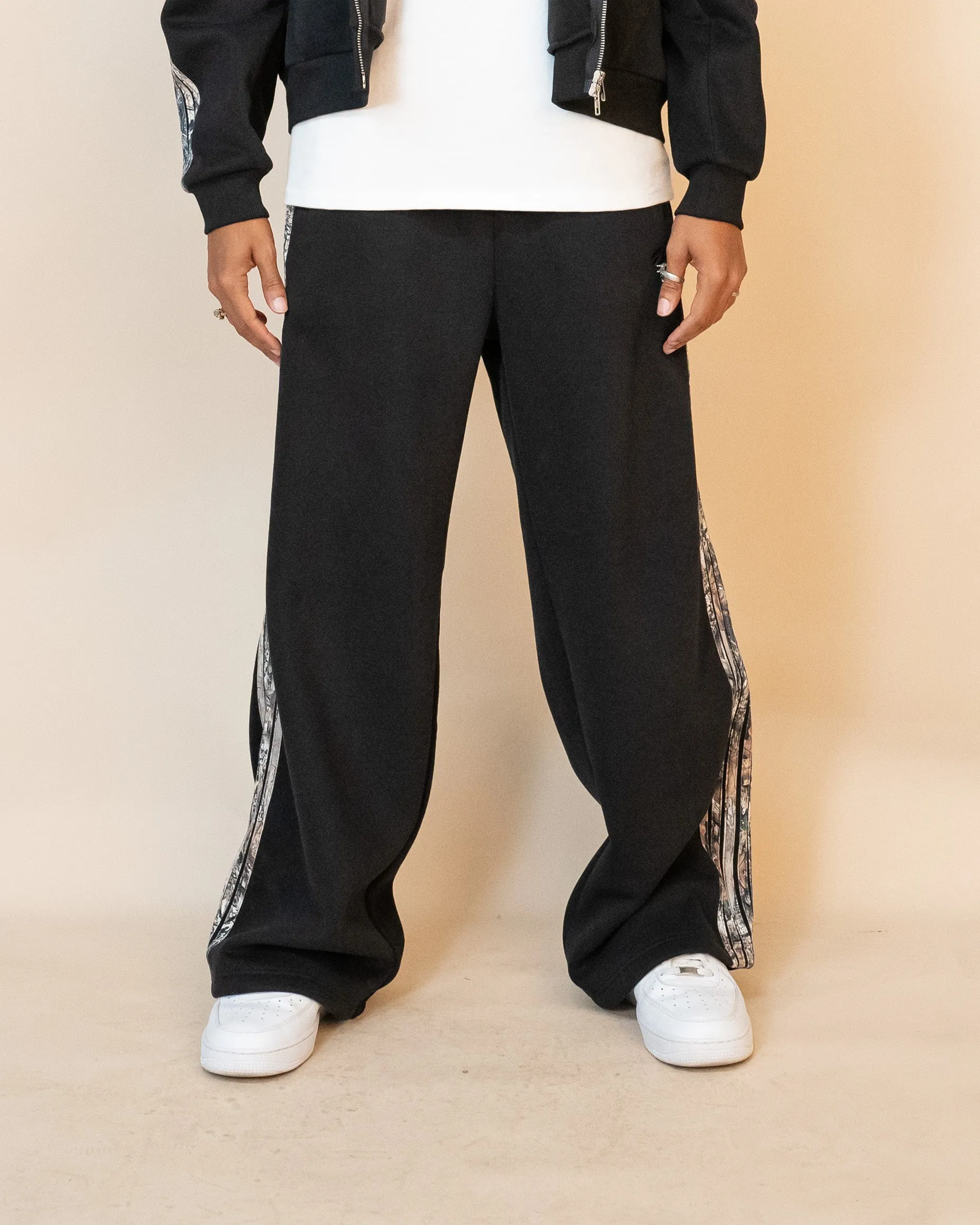 REAL CAMO STRIPED BAGGY PANTS - BLACK