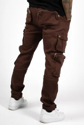 Relaxed Fit Utility Cargo Pants In Chocolate Brown