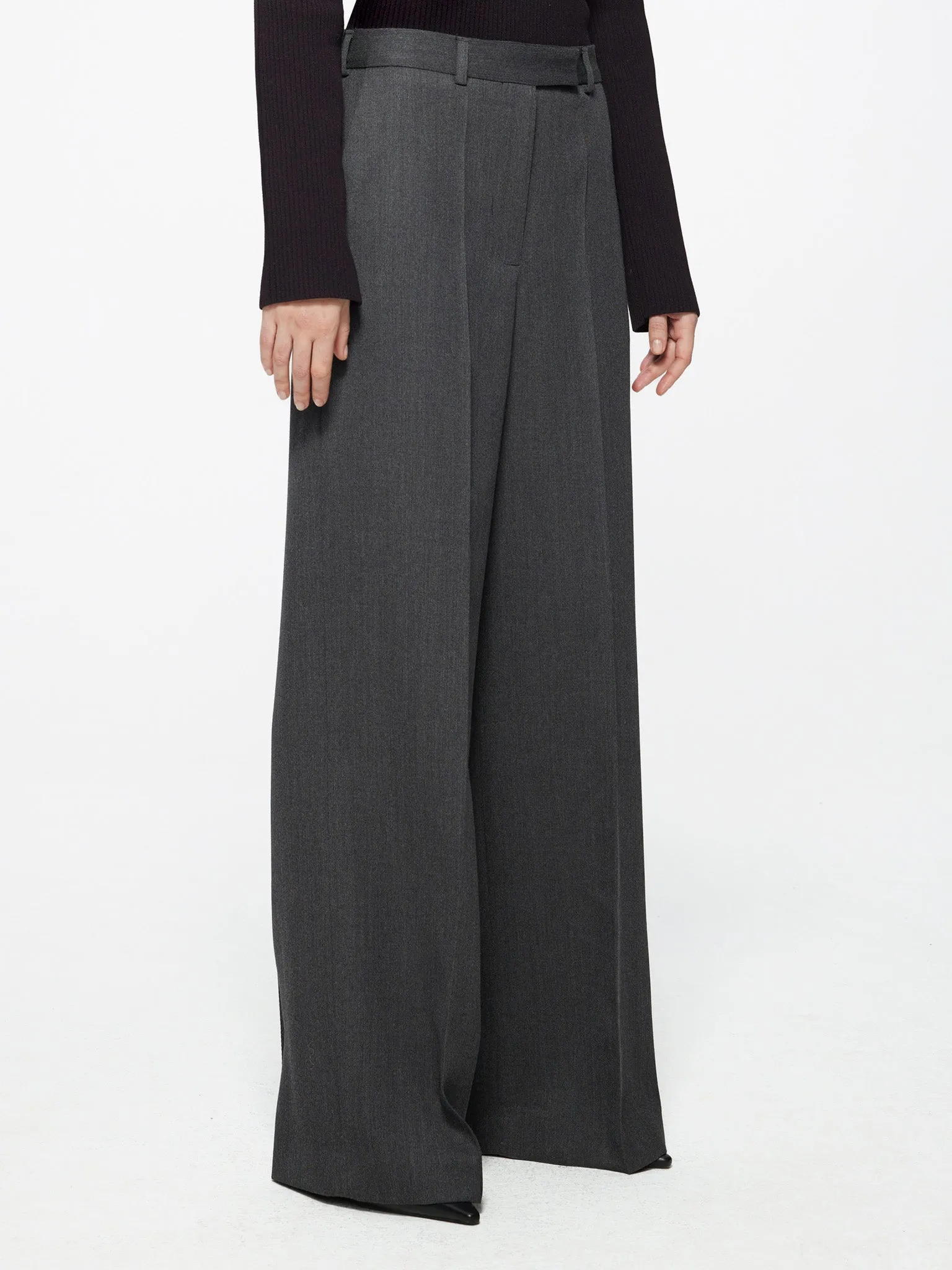 RÓHE Wide Leg Trouser Black Grey Pinstripe