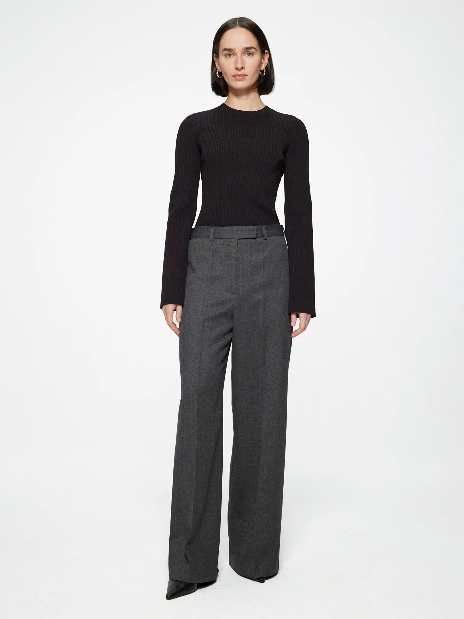 RÓHE Wide Leg Trouser Black Grey Pinstripe