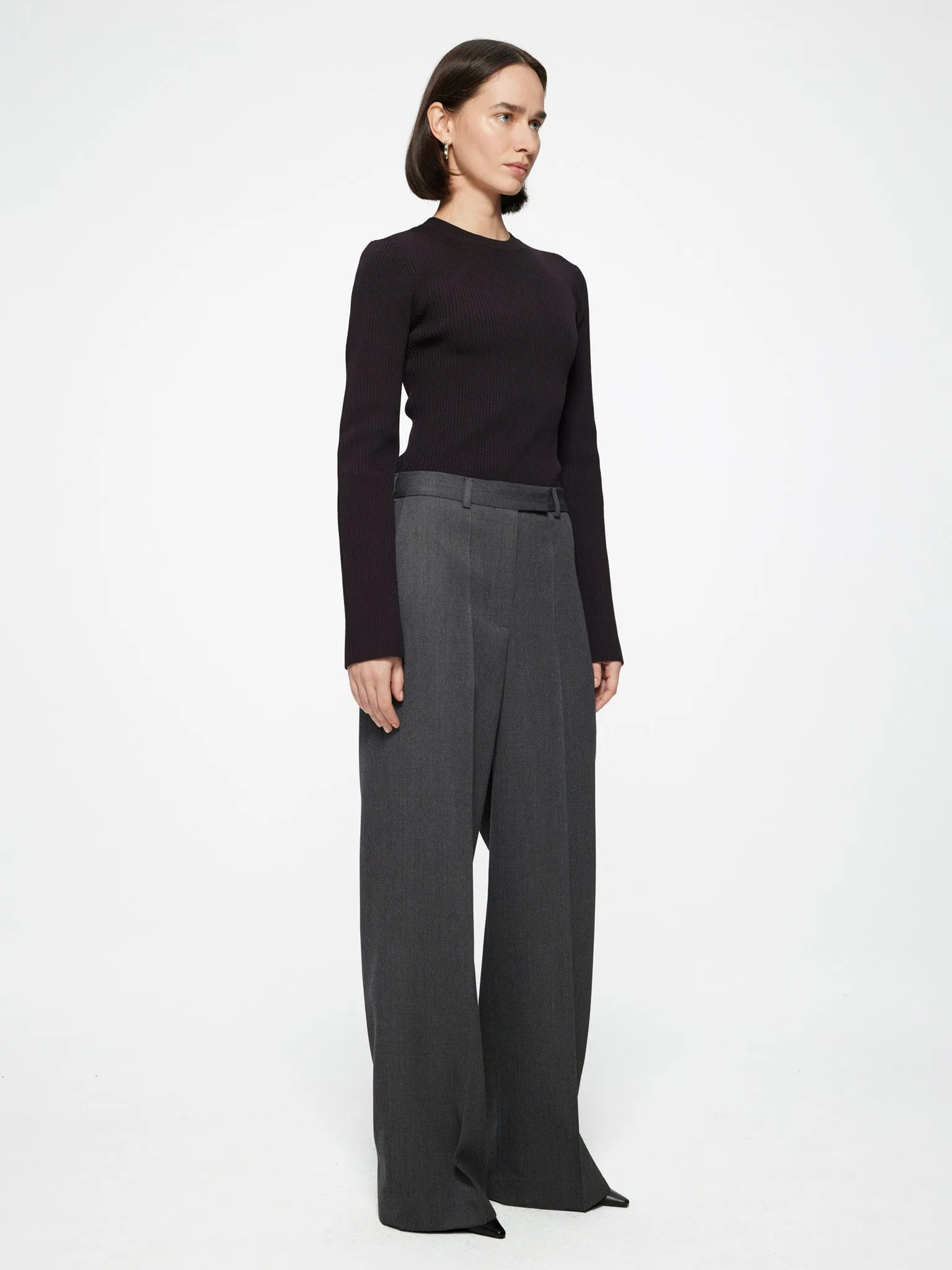 RÓHE Wide Leg Trouser Black Grey Pinstripe