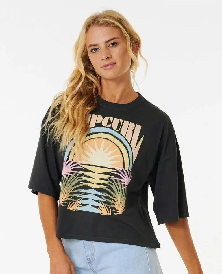 Rip Curl Glow Heritage Crop Tee-Washed Black