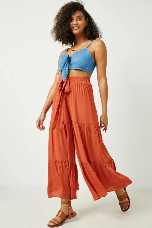 Rust Wide Leg Tiered Palazzo Pants