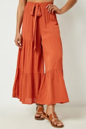 Rust Wide Leg Tiered Palazzo Pants