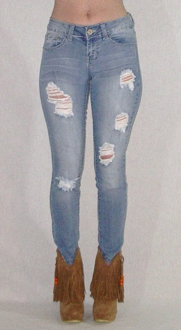 SALE 50% OFF Destroyed Faded Skinny Jeans Stretch Denim Distressed Five Pocket Boho Hippie Gypsy Pants Sizes 1, 3, 5, 7, 9, 11, 13, and 15