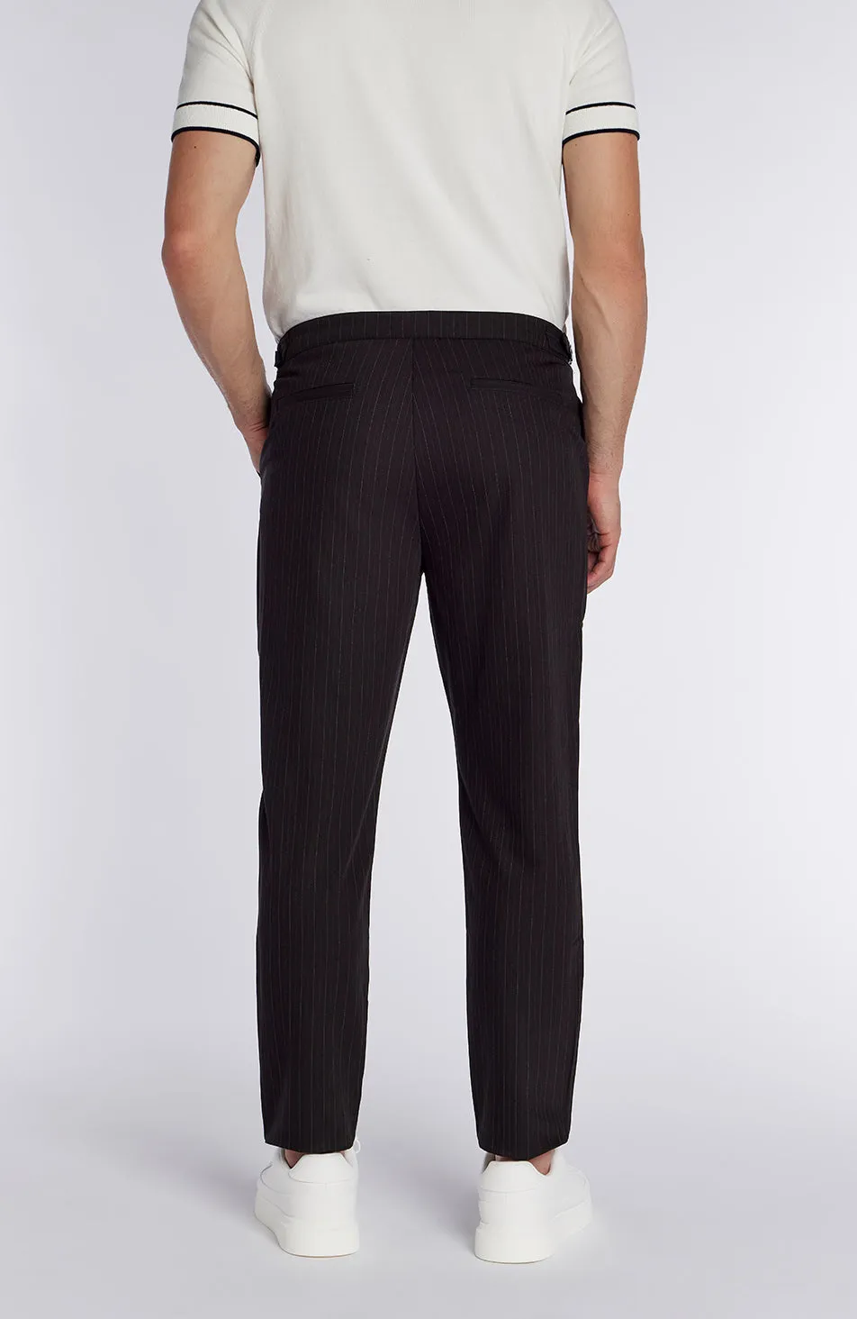 Savile Slim Pinstripe Chino Pants in Black