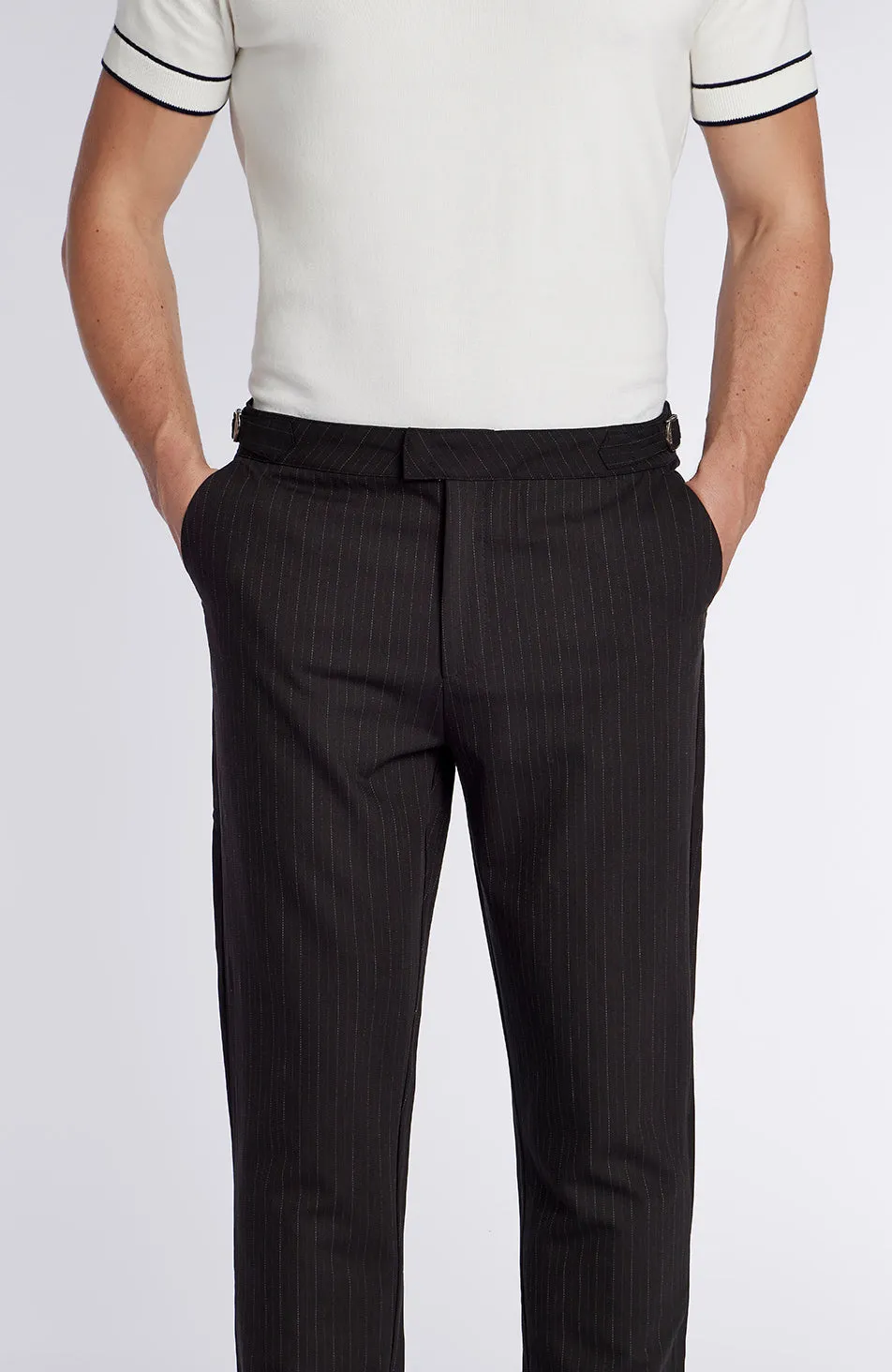 Savile Slim Pinstripe Chino Pants in Black