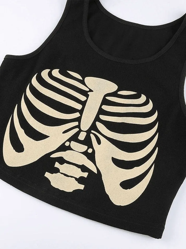 Skeleton Print Crop Tank Top