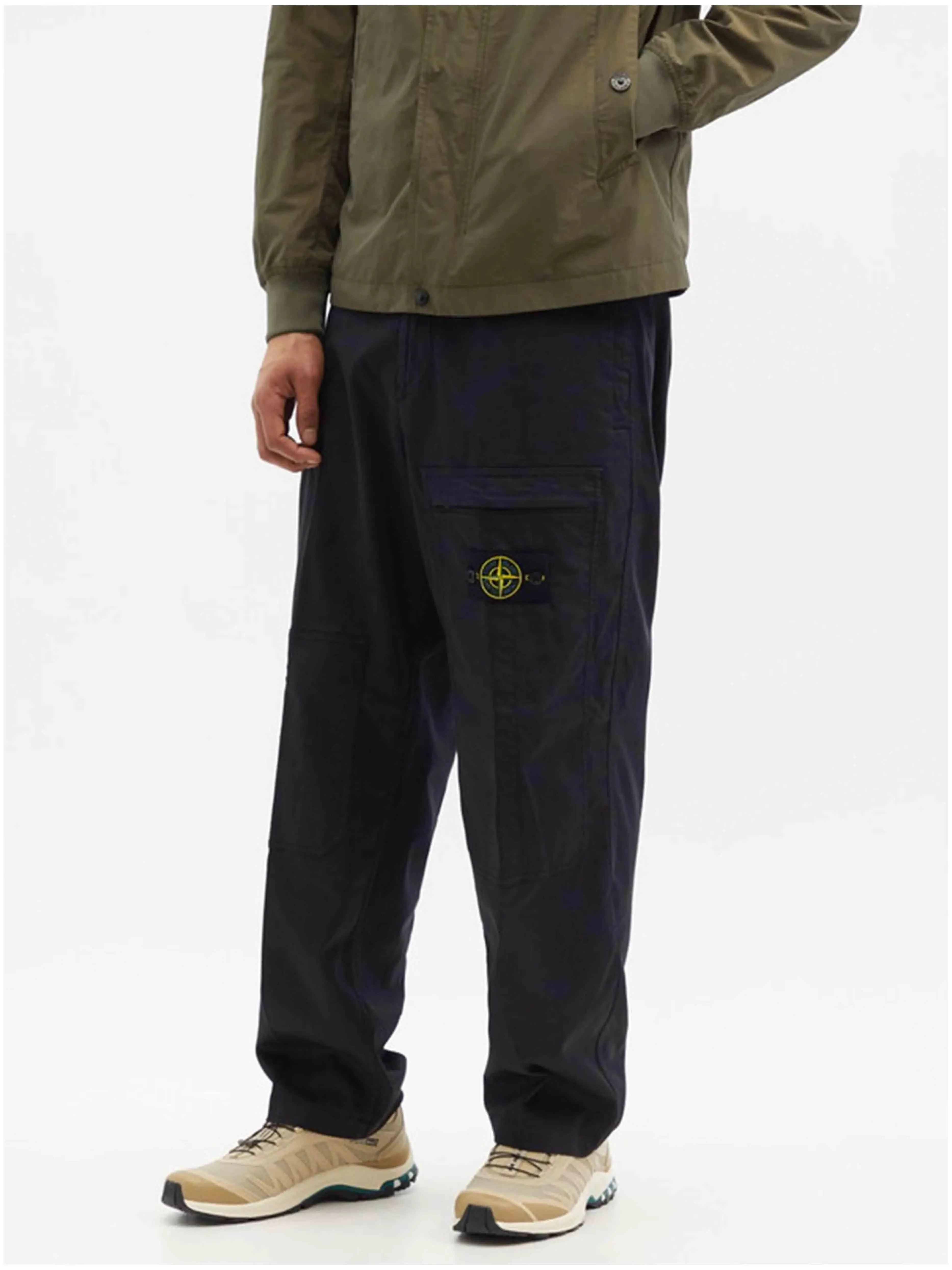 Stone Island Logo-Patch Cotton-Blend Chino Trousers Black