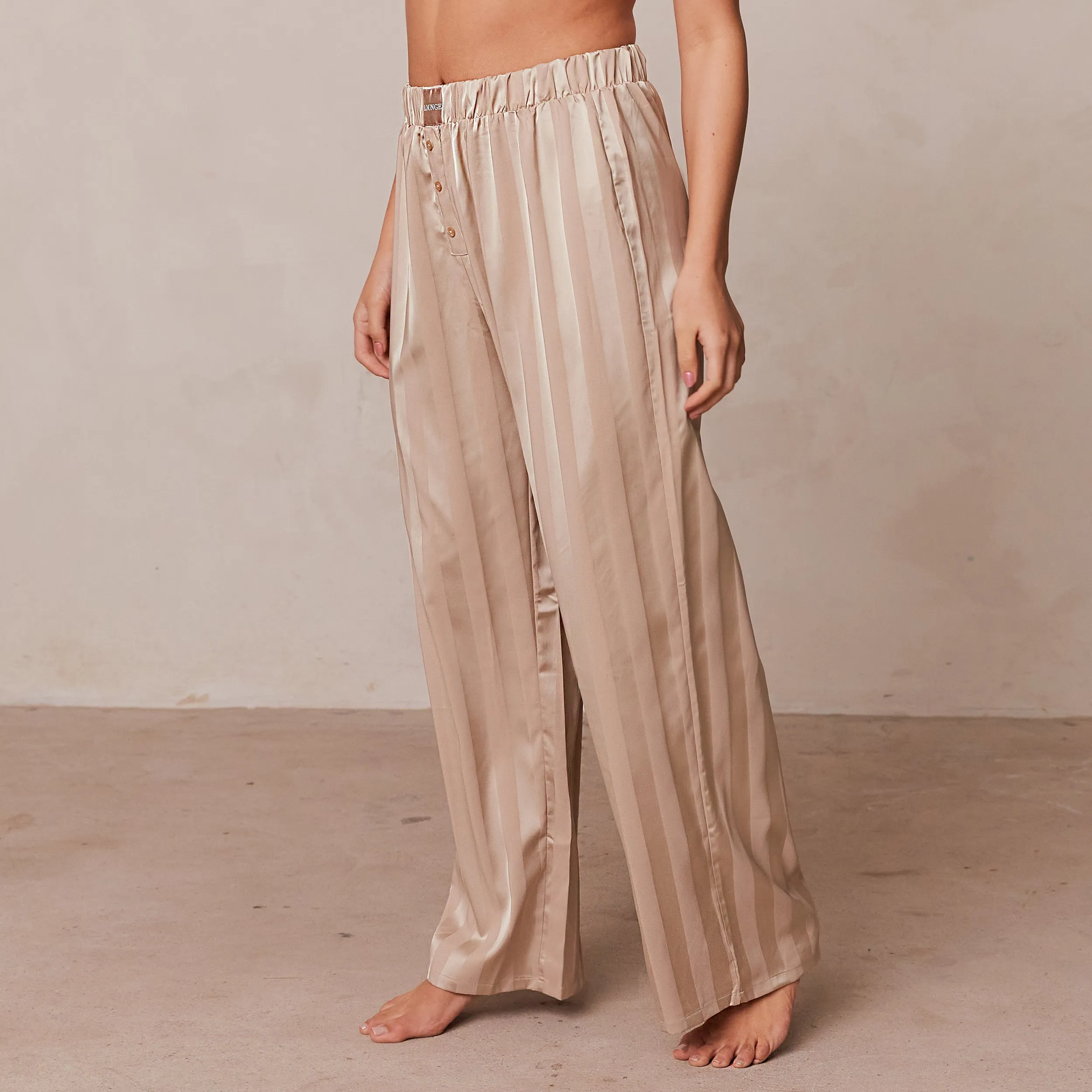 Striped Satin Pyjama Trousers - Mink