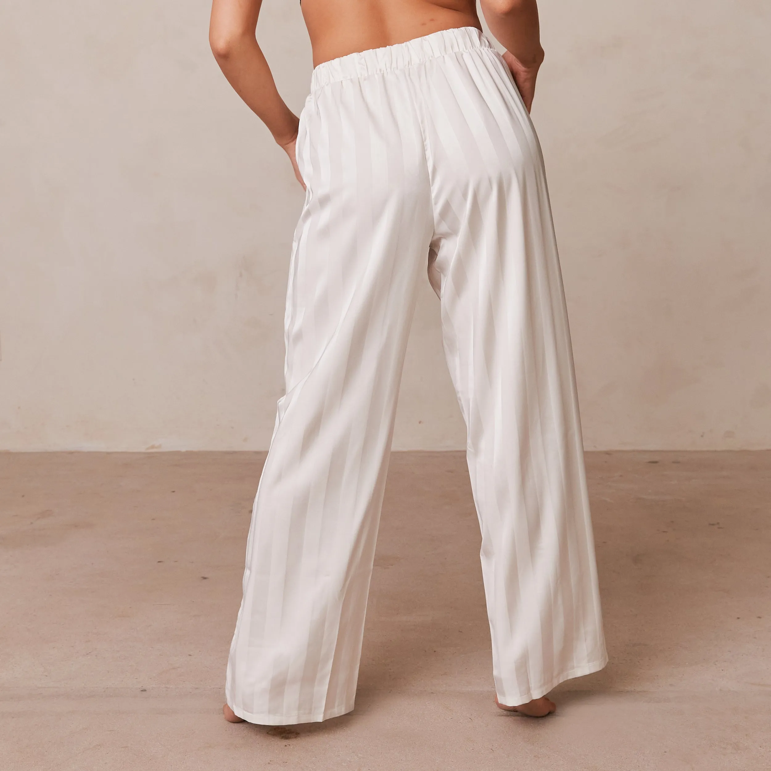 Striped Satin Pyjama Trousers - Pearl