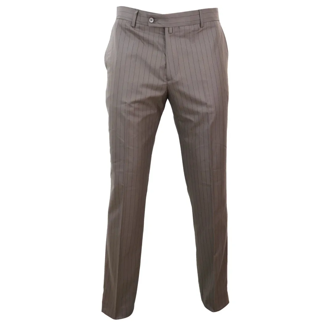 STZ40 - Men's Beige Pinstripe Trousers