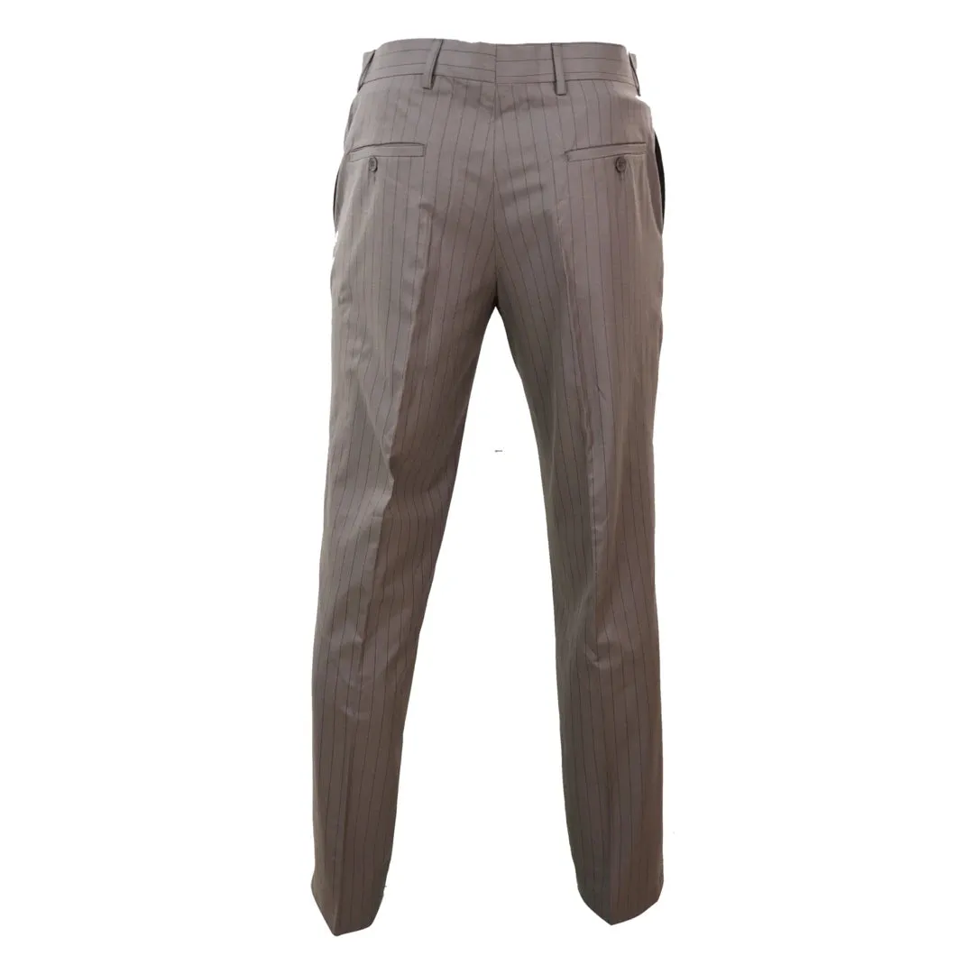 STZ40 - Men's Beige Pinstripe Trousers