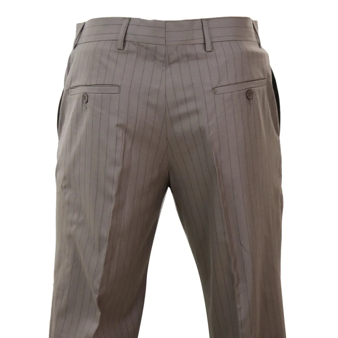 STZ40 - Men's Beige Pinstripe Trousers