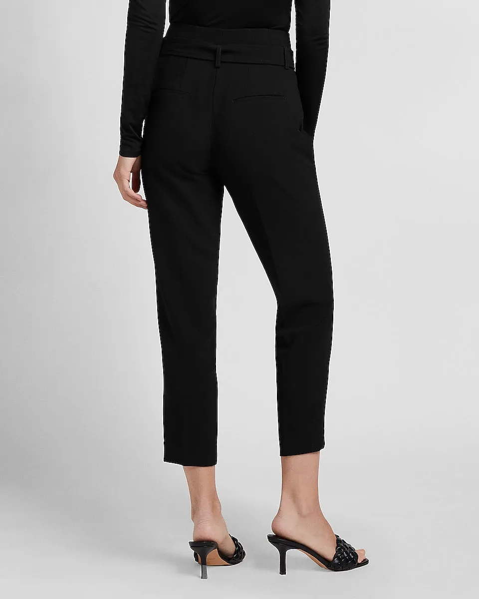 Super High Waisted Belted Ankle Pant in Pitch Black