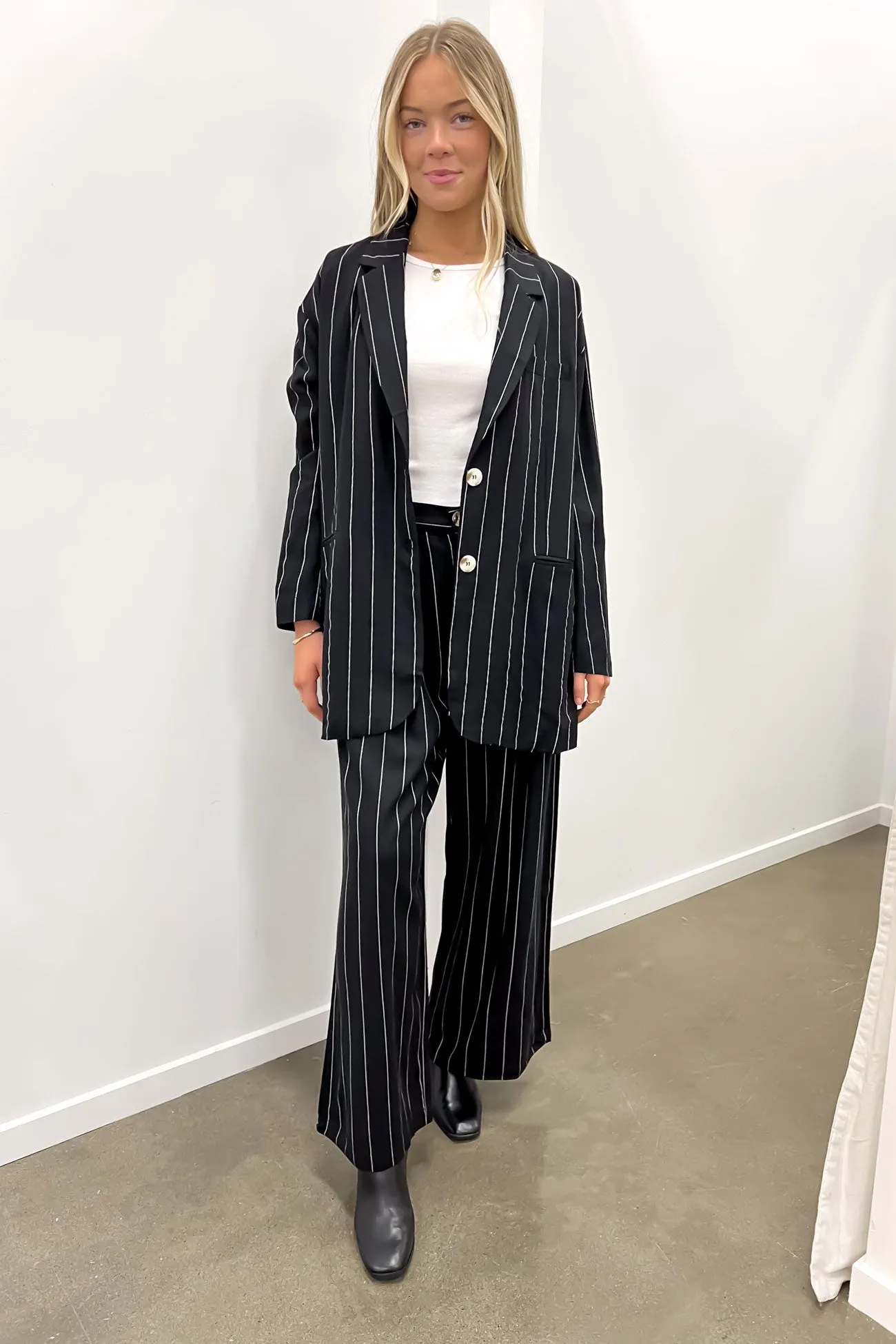 Thea Blazer Black Pinstripe