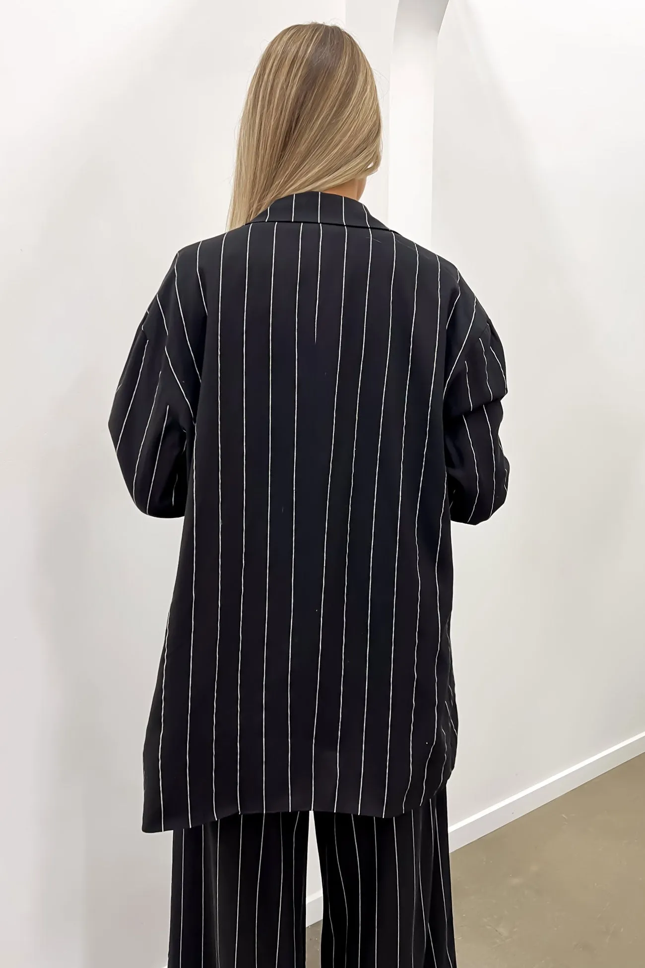 Thea Blazer Black Pinstripe