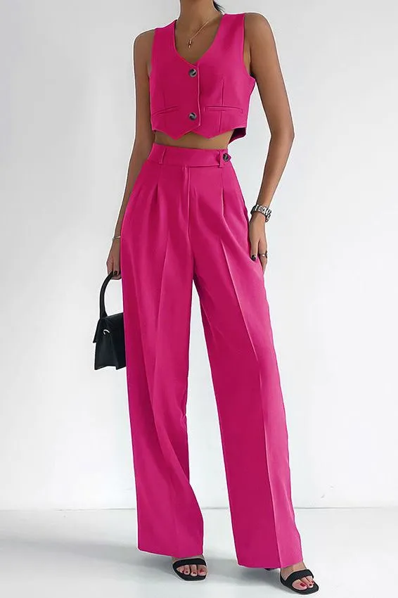 V-Neck Sleeveless Top Straight pants Suit