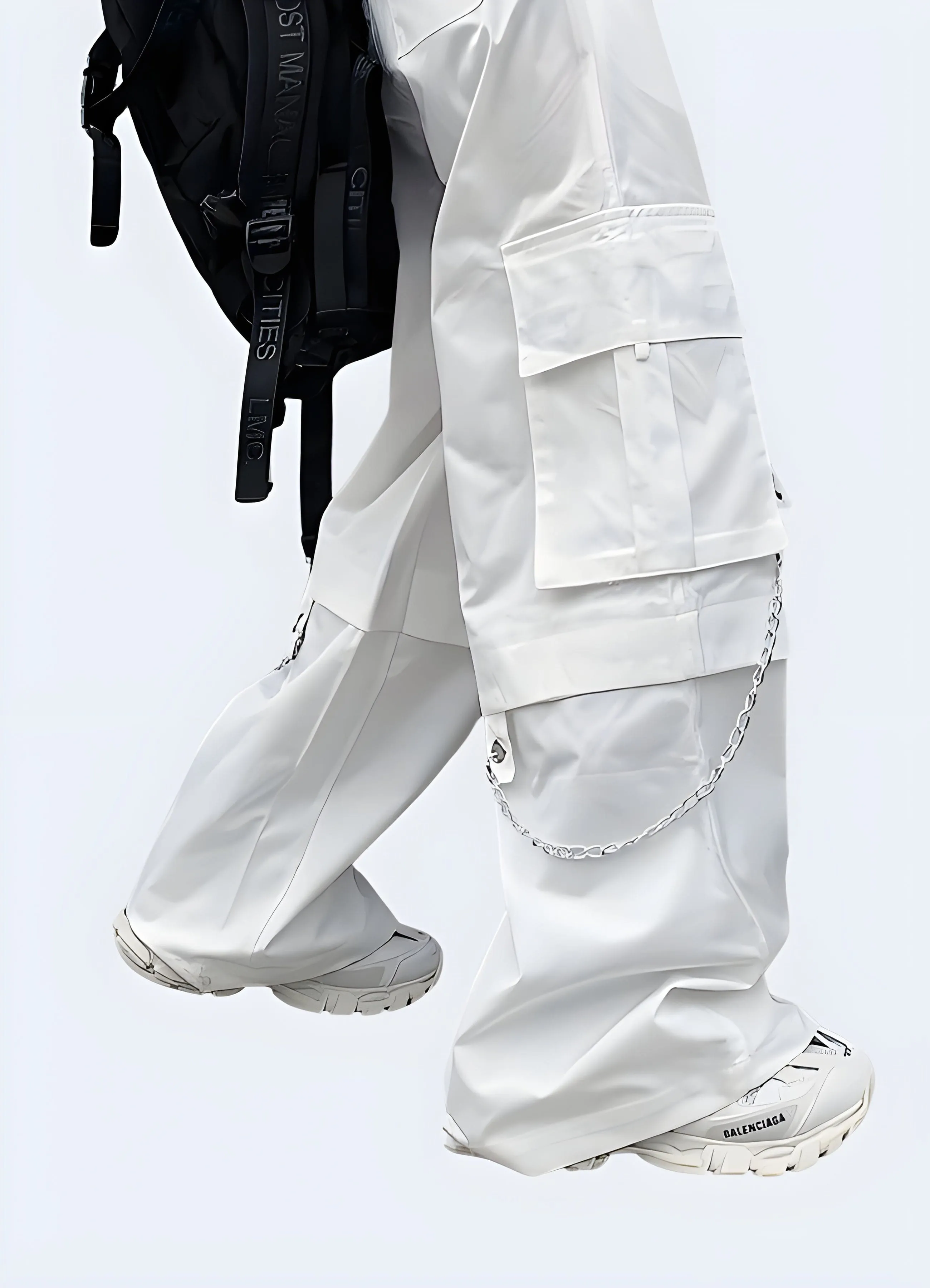 White Cargo Pants with Chains