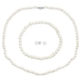 White Freshwater Pearl Necklace Bracelet & Earrings 3PCS Jewelry Set 18 Inch