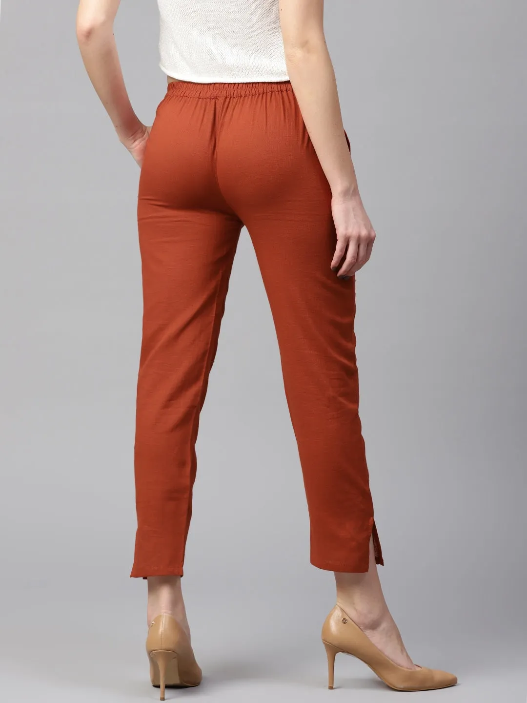 Women Red Solid Trousers