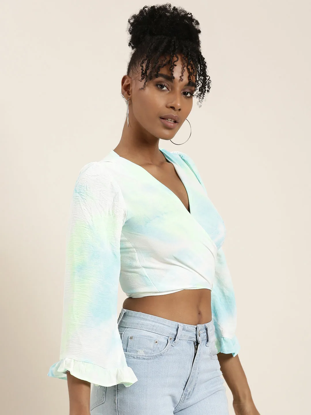 Women White Solid Wrap Crop Top